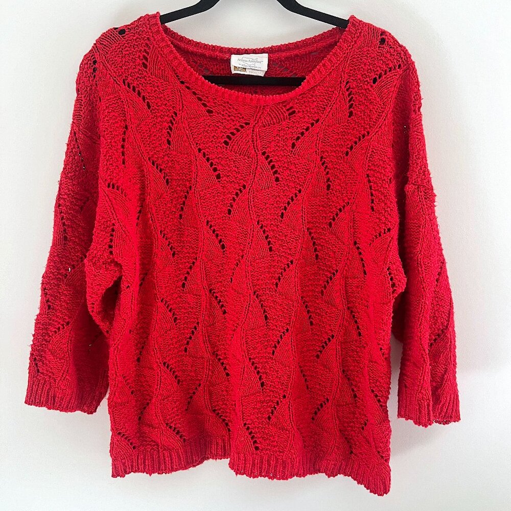 Open-Knit Scoop Neck Sweater in Red